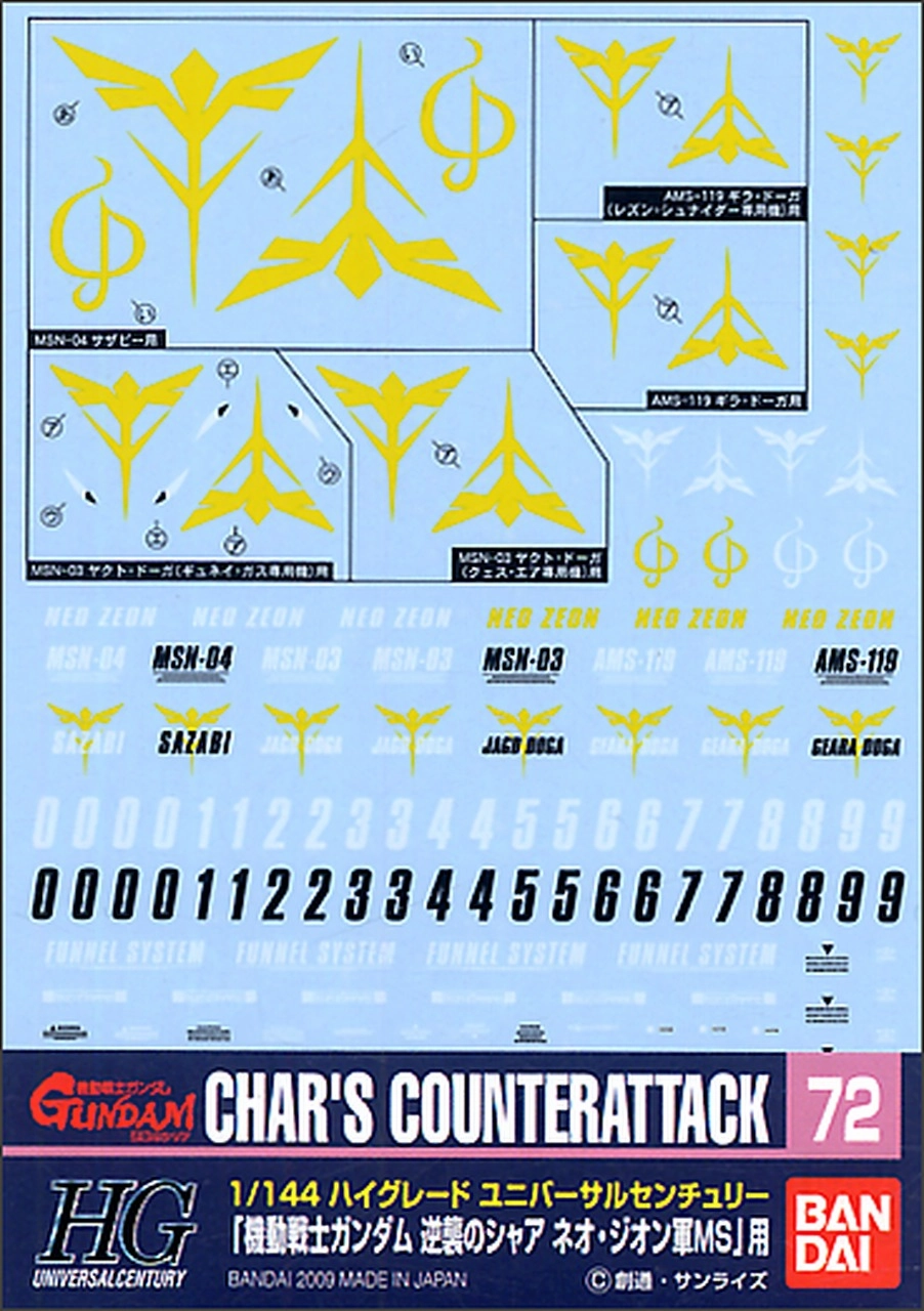 Bandai Gundam Decal #72 For 1/144 HG Neo Zeon Char's Counterattack Series MS Water Slide/Transfer Decals Superhero Item