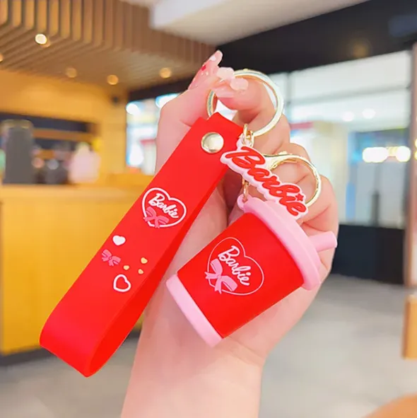 Exhibition Ready Premium Figure Barbie Themed Coffee Mug Fancy Keychain | Silicone Lanyard | Keychain | Red |
