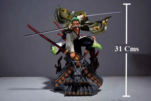One Piece | Roronoa Zoro On Roof Combat Mode Anime Action Figure | 31 Cm | Art Statue Biology Model