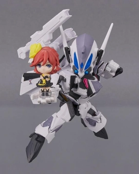 Chibi Object Display Piece Bandai Tiny Session Macross Frontier VF-31F Siegfried (Messer Ihlefeld Use Ver.) & Kaname Buccaneer Action Figure Set