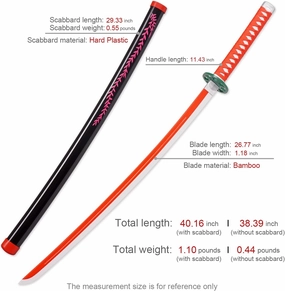 Demon Slayer Nezuko Kamado Whip Nichirin Blade Wooden Katana for Cosplay 105 Cms Wooden Sword (105 Cms) Collectible Toy