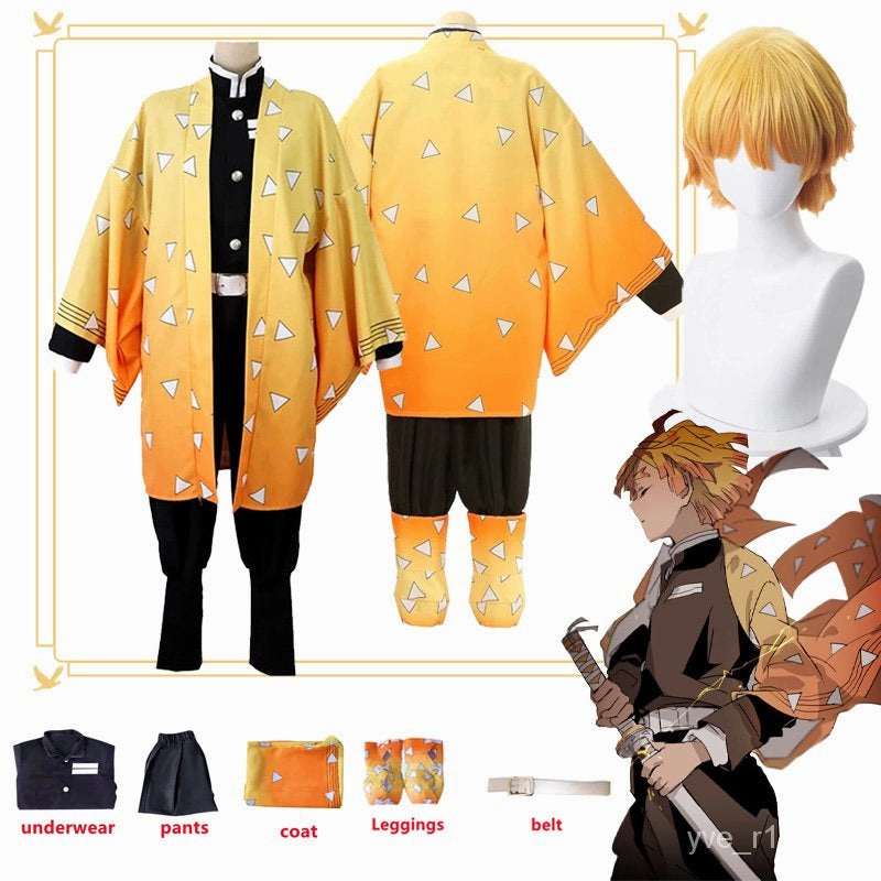 Demon Slayer Zenitsu Agatsuma Cosplay Set Kimono Clothing Costume Without WIG Pokemon Creature Arctic Animal