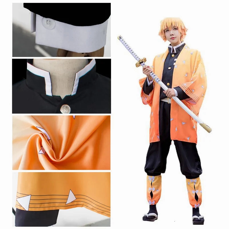 Art Hobby Demon Slayer Zenitsu Agatsuma Cosplay Set Kimono Clothing Costume Without WIG