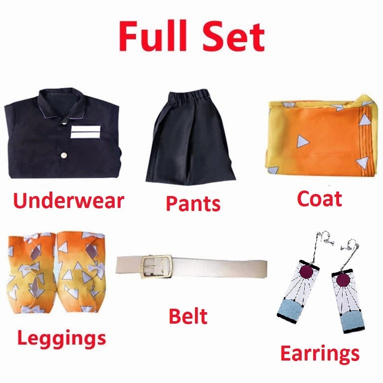 Demon Slayer Zenitsu Agatsuma Cosplay Set Kimono Clothing Costume Without WIG Evergreen Product Collectible Toy