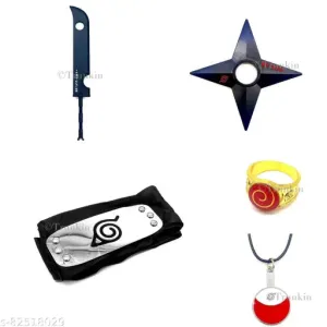 Extinct Creature NFT Figure Naruto Merchandise Set Of 5 Merch - Zabuza's Sword, Leaf Village Head Band, Uzumaki Ring, Uchiha Necklace And Shuriken Set