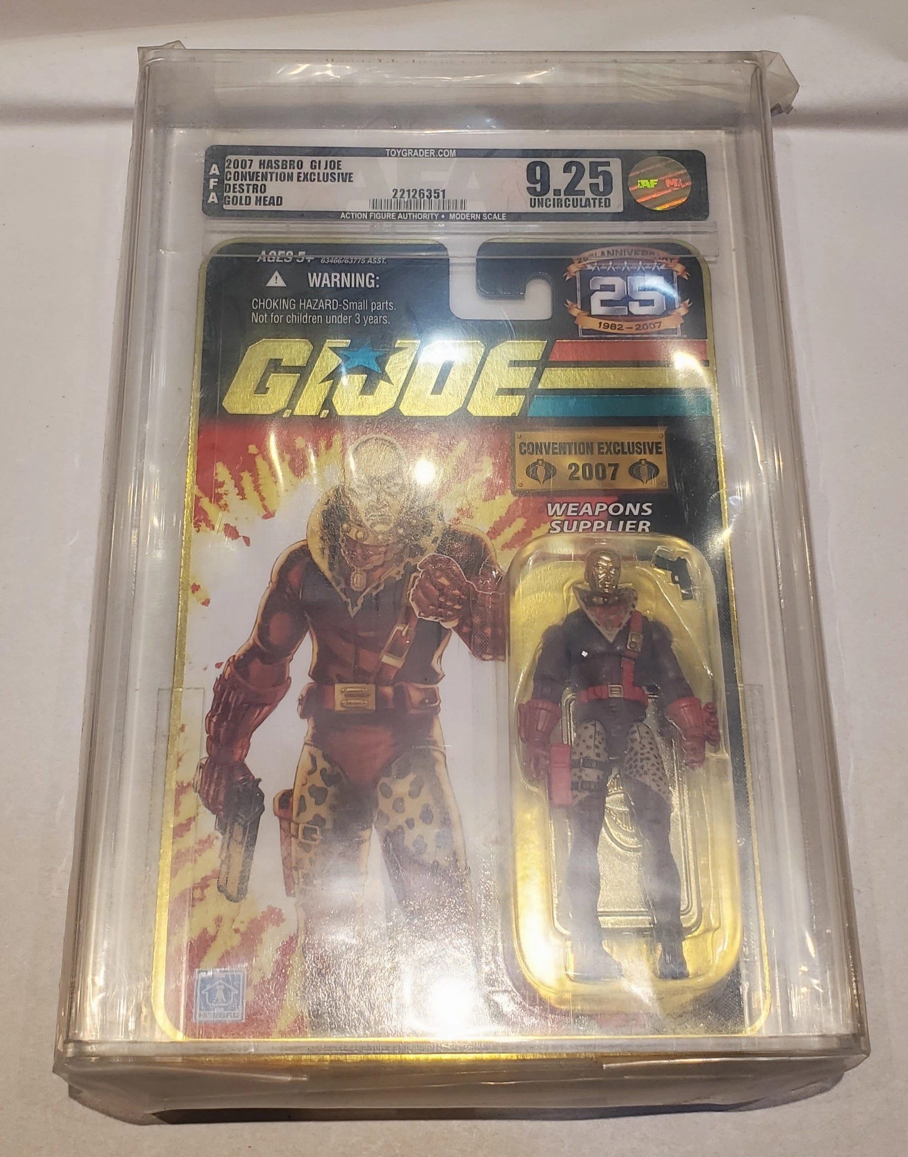 Hasbro GI Joe SDCC Destro Gold Head Cobra Weapons Supplier Uncirculated AFA Graded 9.25 Train Model
