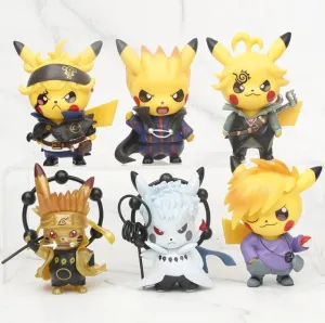 Naruto Pikachu Crossover Set Of 6 Action Figures | 10 Cms | Office Desk Toy
