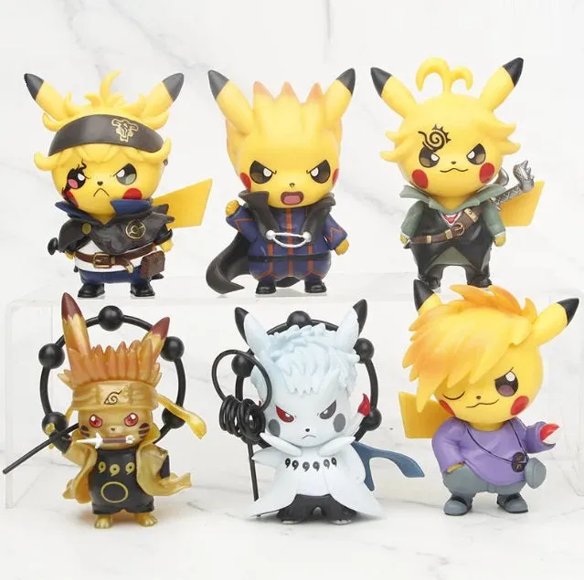 Naruto Pikachu Crossover Set Of 6 Action Figures | 10 Cms | Office Desk Toy