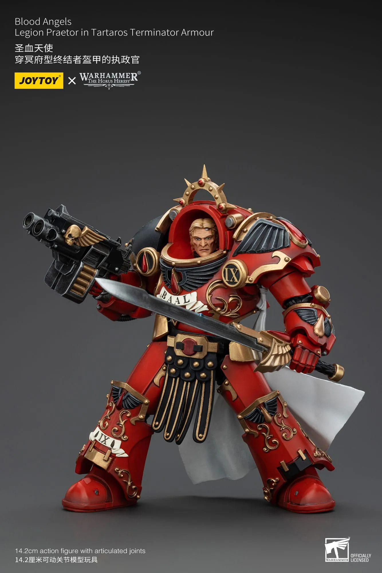 JOYTOY Warhammer The Horus Heresy Blood Angels Legion Praetor in Tartaros Terminator Armour 1/18 Action Figure Time Machine Pull Along