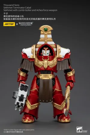 JOYTOY Warhammer The Horus Heresy Thousand Sons Sekhmet Terminator Cabal Sekhmet with Combi-Bolter and Achea Force Weapon 1/18 Action Figure Desert Adaptation