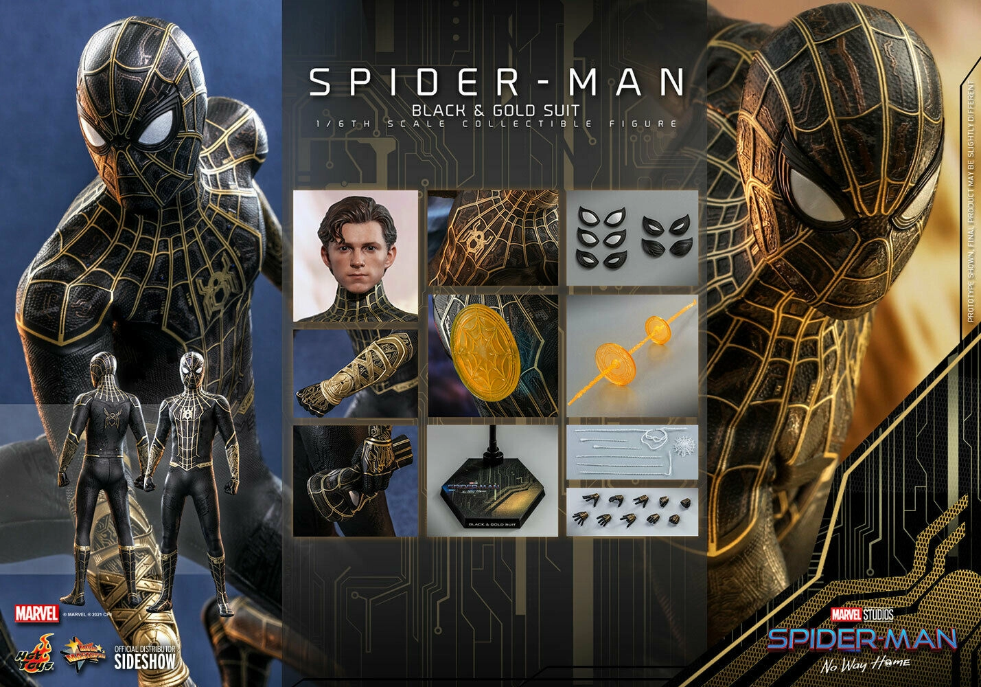 Miniature Unit Urban Vinyl Hot Toys 1/6 Marvel Spider-Man Black & Gold Suit Sixth Scale Figure MMS604