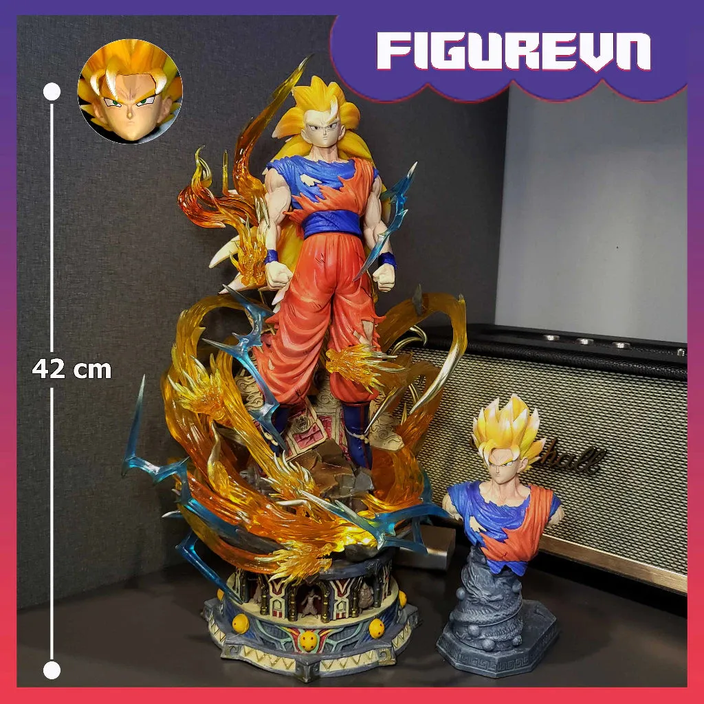 Anime Collectible Jungle Beast DBZ Goku SSJ3 Action Figure with 2 Heads | 43 cm | Premium with Burst figure