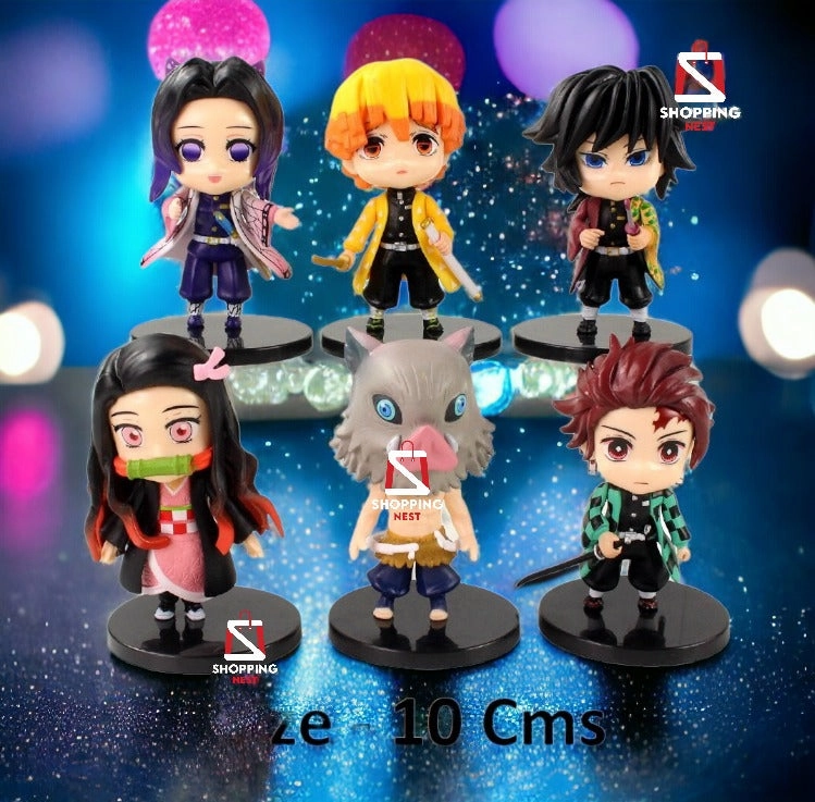 Demon Slayer Set of 6 Action Figures Chibi Kawai Anime Figurine Set | 10 Cms | Movie Collection Villain Figure