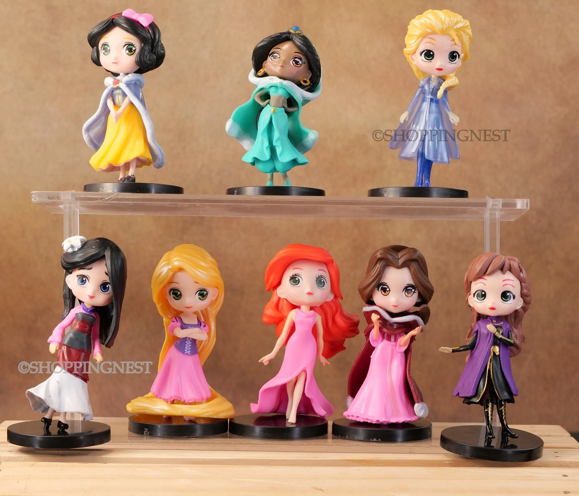 Sound Effect Princess Action Figure Set of 8 Pcs Snow White Sofia Cinderella Belle Jasmine Anna Mulan