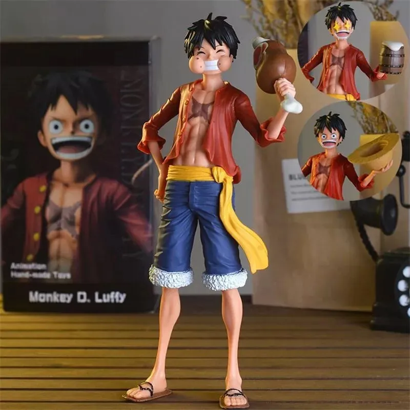 Premium Decor One Piece | Monkey D Luffy With 3 Different Faces Anime Action Figurine | Model B | 27 Cm |