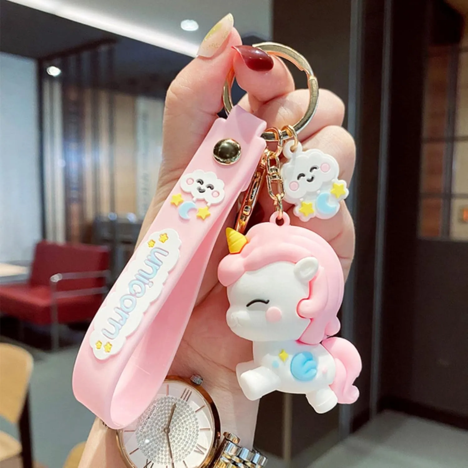 Exhibition Ready Art Merchandise Light Pink Dreamy Unicorn Keychain | Model B | 3D Lanyard Keychain | Silicone | Premium |