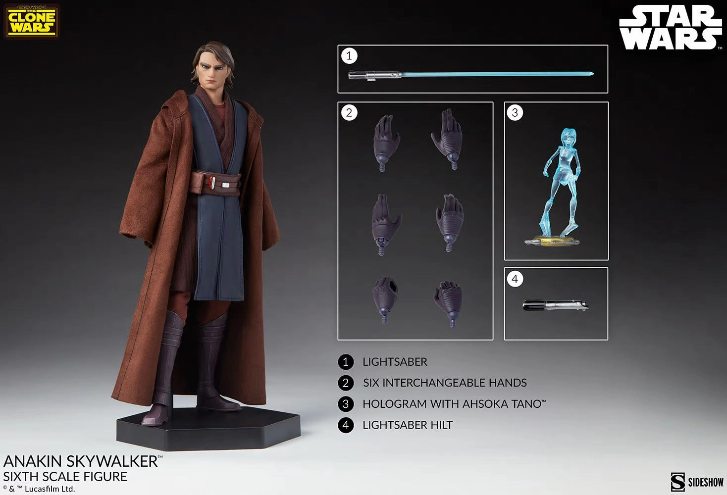 Brick and mortar Bluetooth enabled Sideshow Collectible 1/6 Star Wars Clone Wars Anakin Skywalker Sixth Scale Figure