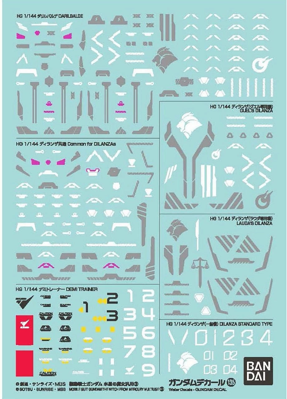 Bandai Gundam Decal #135 For Mobile Suit Gundam The Witch from Mercury Multiuse #3 Water Slide/Transfer Decals Seasonal Favorite Exclusive Outfit