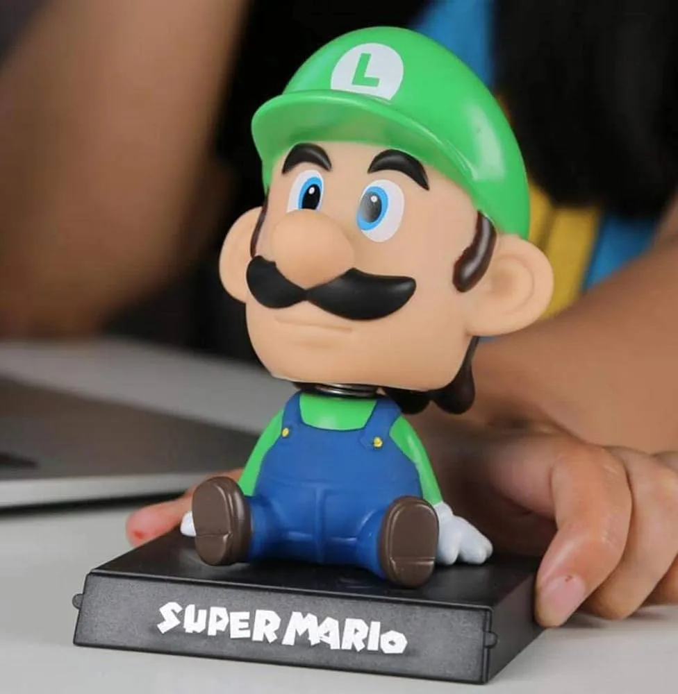 Super Mario Luigi Bobblehead Mobile Holder | For Cars, Work Desk, Study Table | 13 Cms | Culture Enthusiast