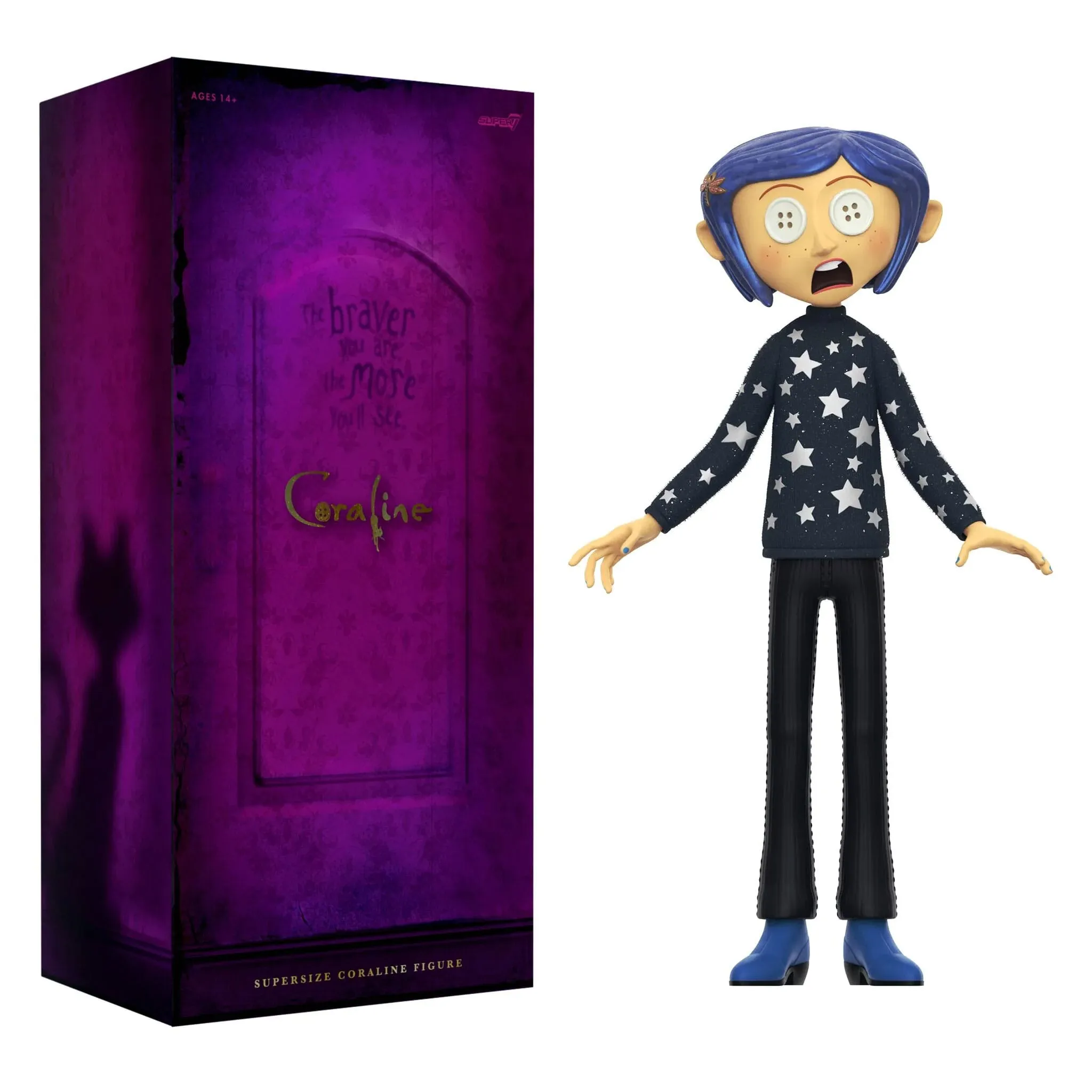 Super7 Coraline Supersize Coraline (Button Eyes) Vinyl Action Figure Sensory Exploration