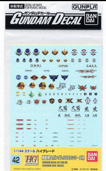 PVC Creation Universal Theme Bandai Gundam Decal #42 For 1/144 HG High Grade MS Gundam Seed Series Water Slide/Transfer Decals