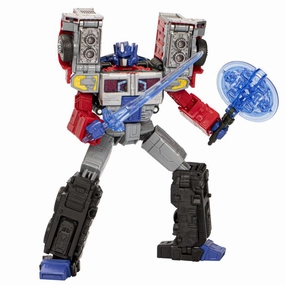 Transformers Generations Legacy United Leader Class G2 Universe Laser Optimus Prime Action Figure Wood Carving